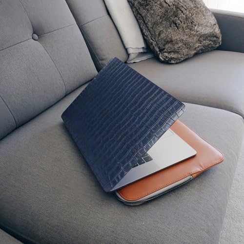 Case for Crocodile MacBook Pro 14 inch 2026-2021 M5 M4 M3 M2 M1 Logo Cutout | Luxury Alligator Skin Textured Leather Hard Case+Keyboard Cover (A3426 A3427 A3434 A3112 A3185 A3401 A2918 A2992 A2779 A2442) - color: # Crocodile Skin Blue