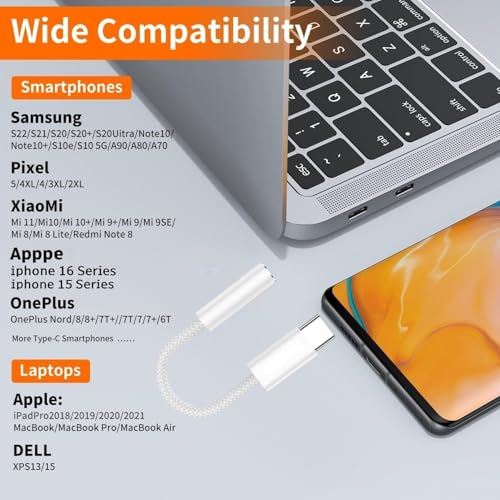 5 Pack USB C to Headphone Jack Adapter,USB c to 1/8 inch Audio Adapter Compatible with iPhone 17 16 15 Samsung Galaxy S25,S24,S23 Ultra, Note 20, iPad Pro, MacBook, Pixel XL and More - size: 5 Pack