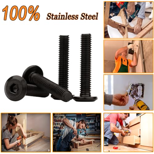 Matuja 1/4-20 x 2 Flat Head Hex Socket Bolts Screws,304 Stainless Steel,Black Oxide Finish,Fully Threaded Bright Furniture with Hex Key(20 Pcs) - size: 1/4-20 x 2"