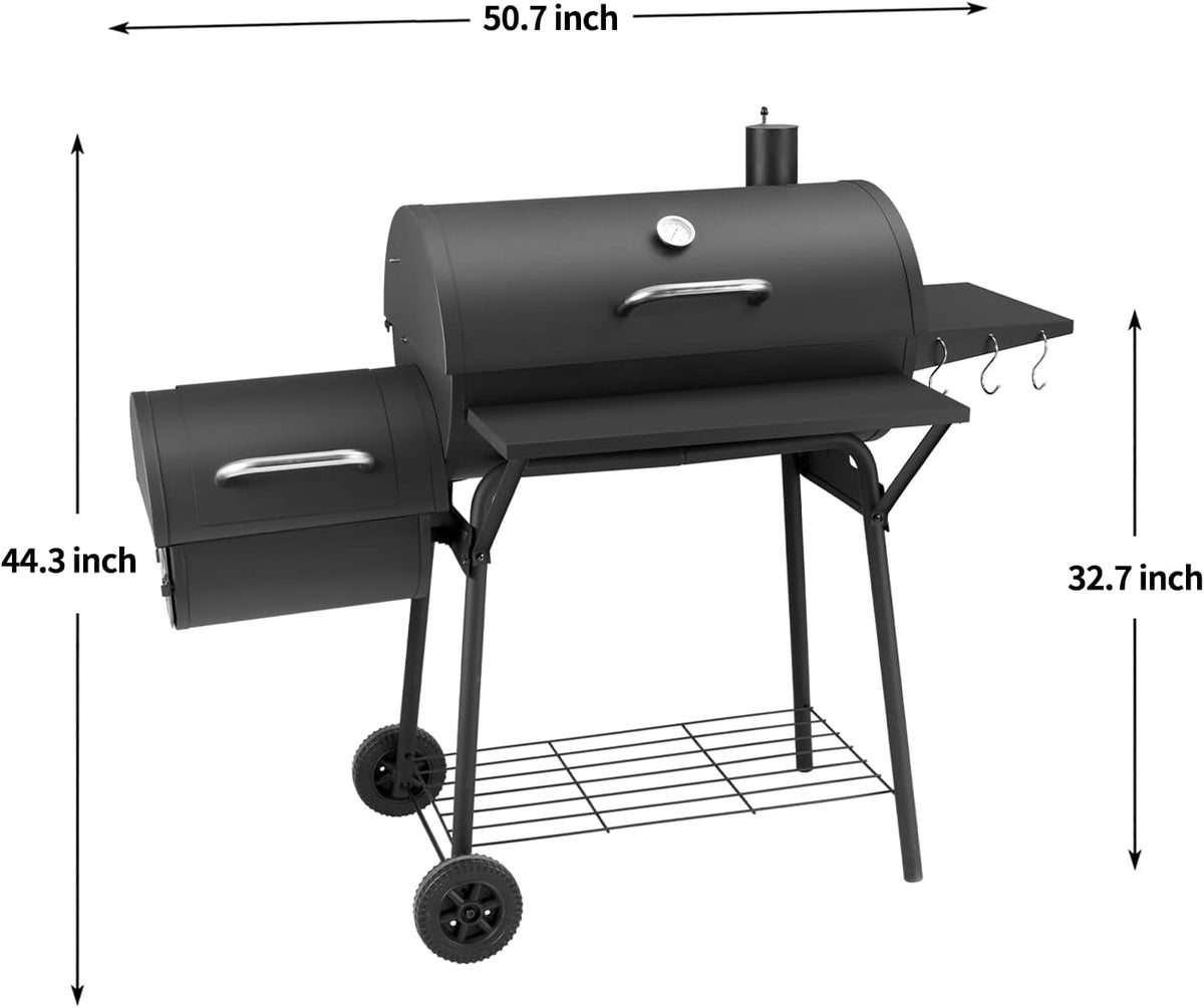 Charcoal Grill with Offset Smoker,BBQ Grills with Side Table,Outdoor Cooking with 714 Square Inches,Backyard Camping Picnics, Patio and Parties, Black by DNKMOR