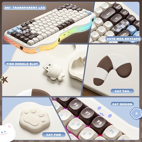 YUNZII C75 Cute 75% Wireless Mechanical Keyboard (Choco, Candy Switch) | Creamy Cake Keyboard, BT5.0/2.4G/USB-C, Hot-Swap, NKRO, PBT MOA Keycaps,5500mAh RGB Gasket Mount for Mac/Win/Gaming/Office - color: Choco, size: Candy Switch