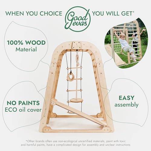 Goodevas Wooden Kids Climbing Frame Indoor – Montessori Playground with Slide, Climbing Wall & Rope Ladder – Enhanced Montessori Gym for Children Ages 3 to 8 - size: Playground