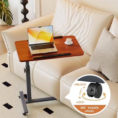 ZIWEI STAR Laptop Table Mobile Adjustable Height Portable Desk Notebook Swivel PC Computer Rolling Desk with Wheels, Laptop Stand for Couch Bedside Hospital Bed Table (Red Brown) - color: Red Brown