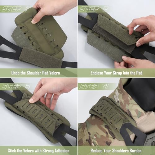WYNEX Shoulder Strap Pad for Vest Carrier Accessories 2 Pack | 1000D Nylon Tactical Plate Shoulder Pads Strap Cushion, Flak Vest Shoulder Pads, Soft 3D Mesh Pads with Tactical Gear for Men - color: Army Green