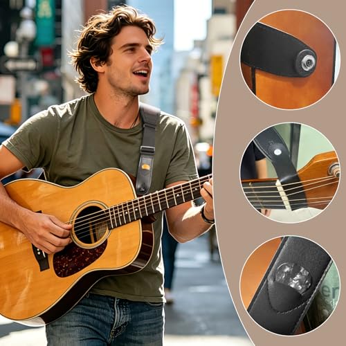 Guitar Bass Strap, Embroidered Electric Guitar Strap, Double Adjustable Buckle, Length Adjustable from 49" to 63", Equipped with 3" 3D Foam Padding, Suitable for Taller Guitarists, Smooth Brown. - color: Smooth Brown(49"-63")