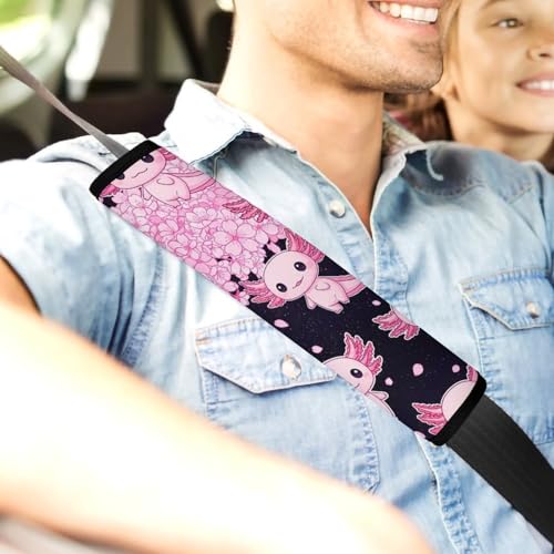 2PCS Pink Cherry Flower Blossom Axolotl Car Seat Belt Pad Breathable Shoulder Protector for Girls and Boys, Most Cars, Anti-Slip Pad - color: Pattern 433