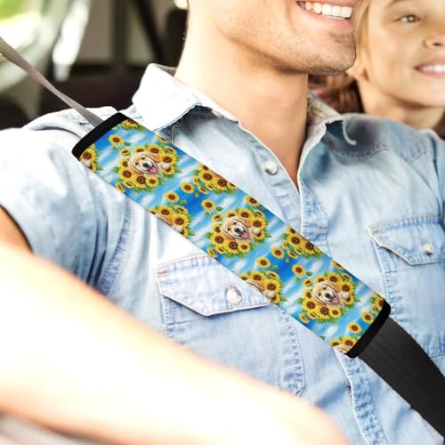 2 Pack Cute Golden Retriever Funny Dog Sunflowers Seat Belt Shoulder Pad Universal Soft and Comfortable Seat Belt Covers Cushion for Kids, Most Cars, Comfortable Driving - color: Pattern 166