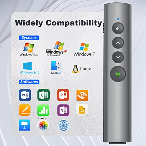 Rechargeable Green Laser Pointer for Presentation, Clicker for PowerPoint Presentations, USB-C/A Power Point Clicker, Wireless Presenter Remote for Computer/Mac/PPT/Google Slide Advancer - style: Metal 02 Green Laser