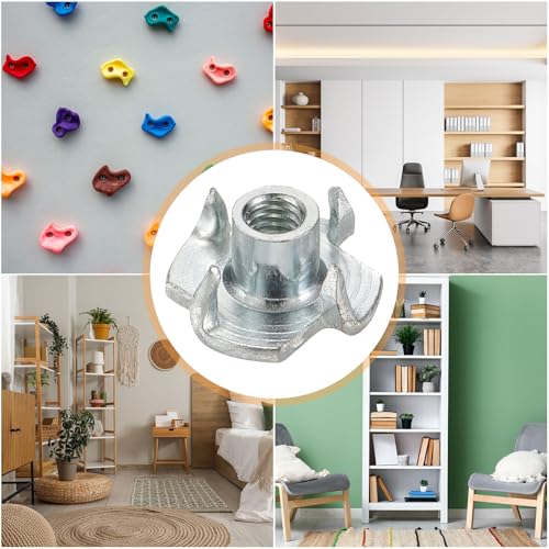 HARFINGTON M4x6.7mm T-Nuts 4 Pronged Tee Nut 0.57" x 0.26" Fully Thread Carbon Steel Inserts for Wood, Rock Climbing Holds, Cabinetry, Furniture 100pcs - size: M4x6.7mm, 14.5mm