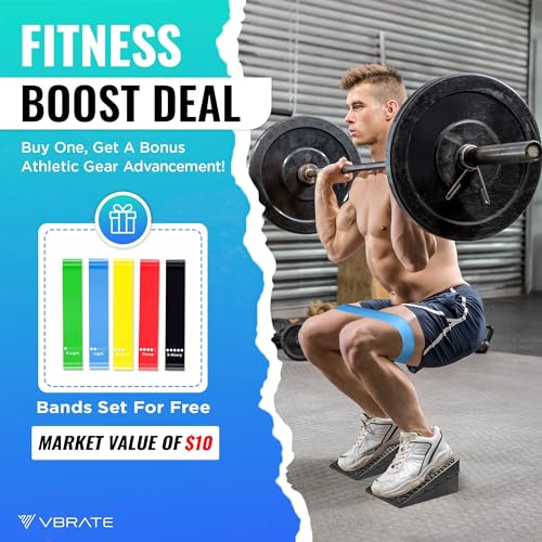 Adjustable Non-Slip Rubber Slant Board for Squats (4PC Squat Wedge Blocks) with 5 Resistance Bands – Heel Elevated Calf Stretcher & Calf Raise Block for Strength Training, Mobility & Balance