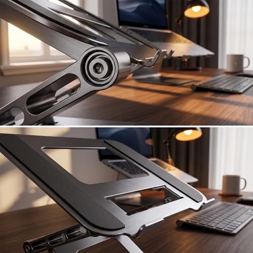 3-Tier Height-Adjustable Laptop Stand, All-Metal Dual-Bar Anti-Slip Heat-Dissipating Notebook Stand for MacBook Pro/Air (10-17"), Tablet, Gaming, Office, Home, Drawing - Silver - color: B. 3-Tier, Silver