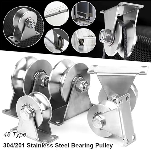 U Groove Stainless Steel Wall Pulley 2Pcs Track Wheel Bearing Pulley 304/201 Stainless Steel U/V/H Shaped Sliding Door Rollers Thickened 48 Wheel Rigid Caster(201 48U) - color: 201 48U