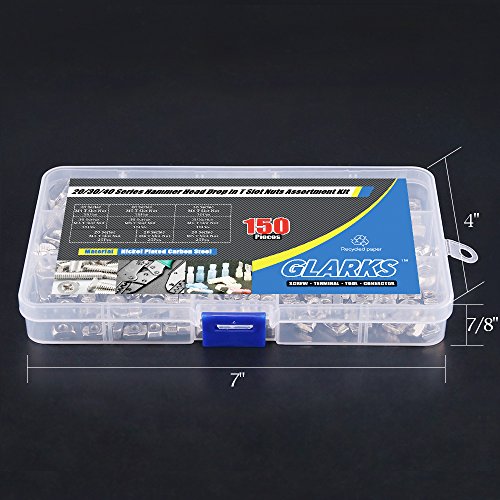 Glarks 150Pcs European M3 M4 M5 M6 Hammer Head Drop in T Nut Slot Assortment Kit for 20/30/40 Series Aluminum Profile - Nickel Plated Carbon Steel (Pack of 2) - size: Small (Pack of 2)