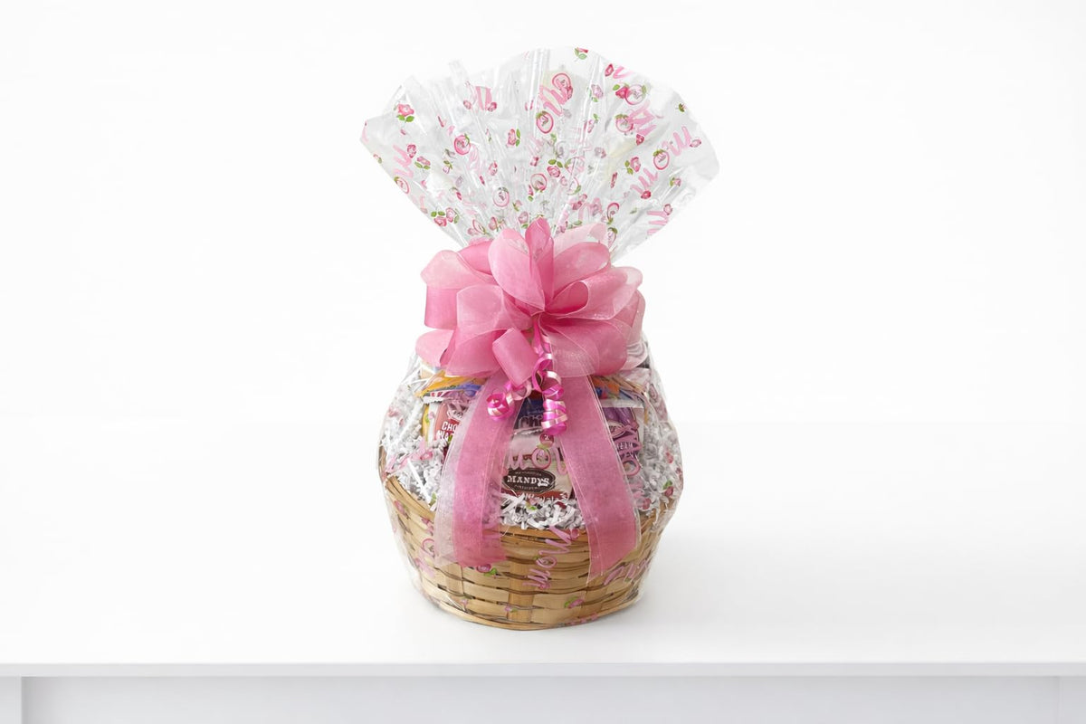 Mothers Day Gift Basket with Chocolate, Candy & Snacks - 12 Inch Wrapped Gift Basket - Holiday Treats for Mom, Grandma, Family, Friends & Coworkers