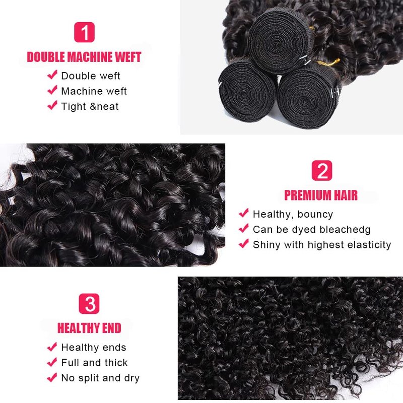 Kinky Curly Bundles Human Hair Bundles Brazilian Curly Hair Bundles 12A Virgin Curly Human Hair Bundles Curly Weave Hair Bundles Natural Black (18 20 22) … …