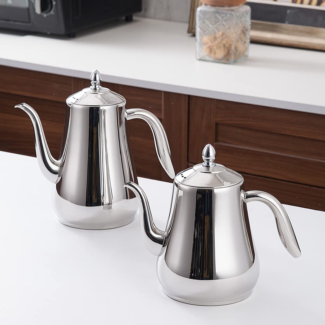 SANQIAHOME Stainless Steel Teapot with strainer Tea Pot With Removable Infuser or filter for Loose Leaf and Tea Bags cold water Pitcher Tea Maker Dishwasher Safe (silver, 1550ml(51Oz))