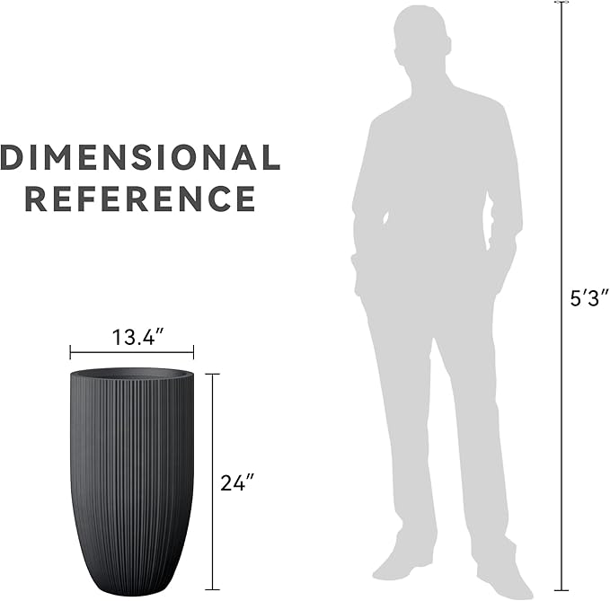 Kante 24 Inch Tall Round Concrete Planter, Large Indoor Outdoor Plant Pots with Drainage Hole and Rubber Plug, Modern Decorative Garden Pots for Home Patio Porch, Textured Black