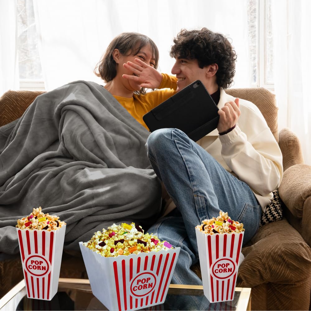 Movie Night Gift Basket with Fleece Blanket, Sugar-Free Popcorn, Low Carb Candies, Perfect Keto-Friendly Treats for the Whole Family (Family Pack)