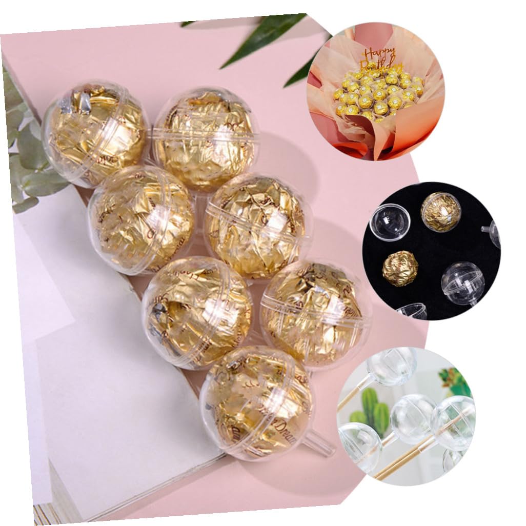 Wakauto 60 Pcs Plastic Chocolate Ball Holders for Valentine's Day Candy Packaging Transparent Food Safe Containers for DIY Bouquet Portable Flower