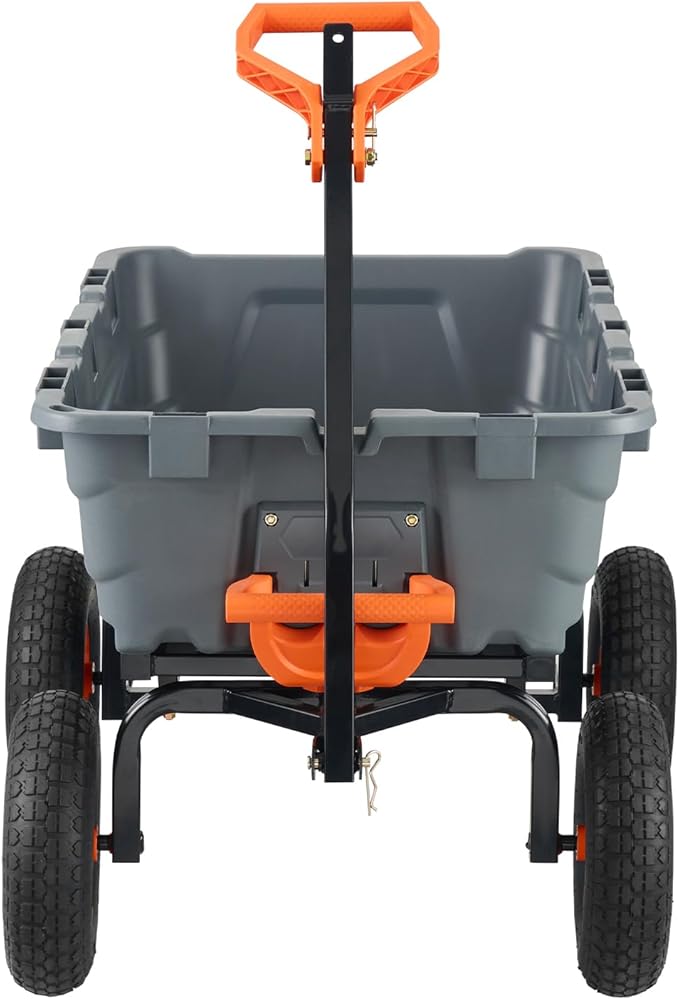 VEVOR 1200lbs 7Cu.Ft. Garden Dump Cart with 2-in-1 Convertible Handle and 13in All Terrain Wheels, Heavy Duty Poly Yard Dump Wagon Utility ATV Trailer Dump Cart Tow Behind for Lawn Mower Tractor