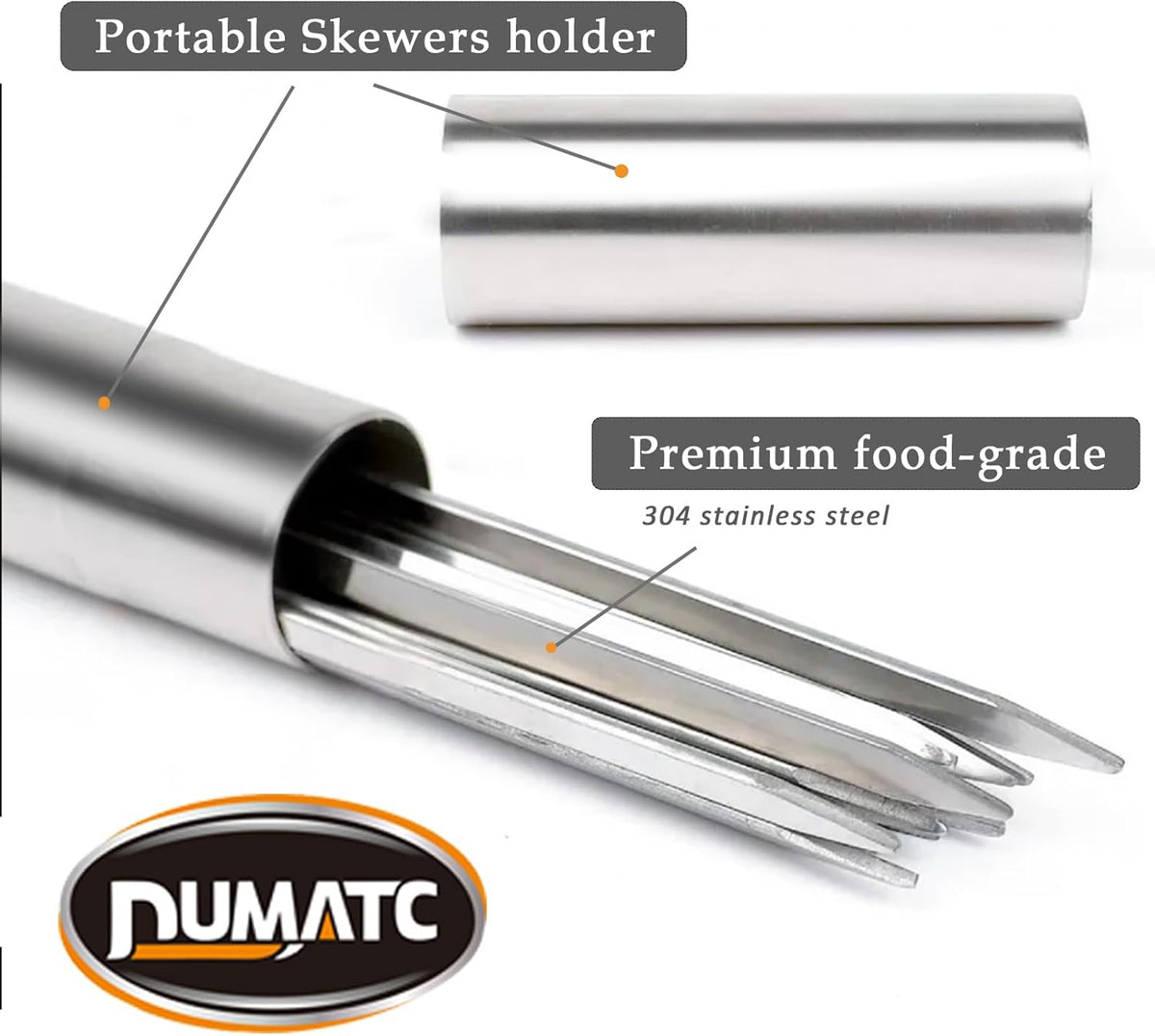 Titan 304 Stainless Steel Skewers for Grilling – 30PCS Heavy-Duty Flat BBQ Skewers with Storage Tube | Food-Grade, Rust-Proof & Dishwasher Safe | 13.2" Kebab Sticks for Meat, Veggies & Shrimp