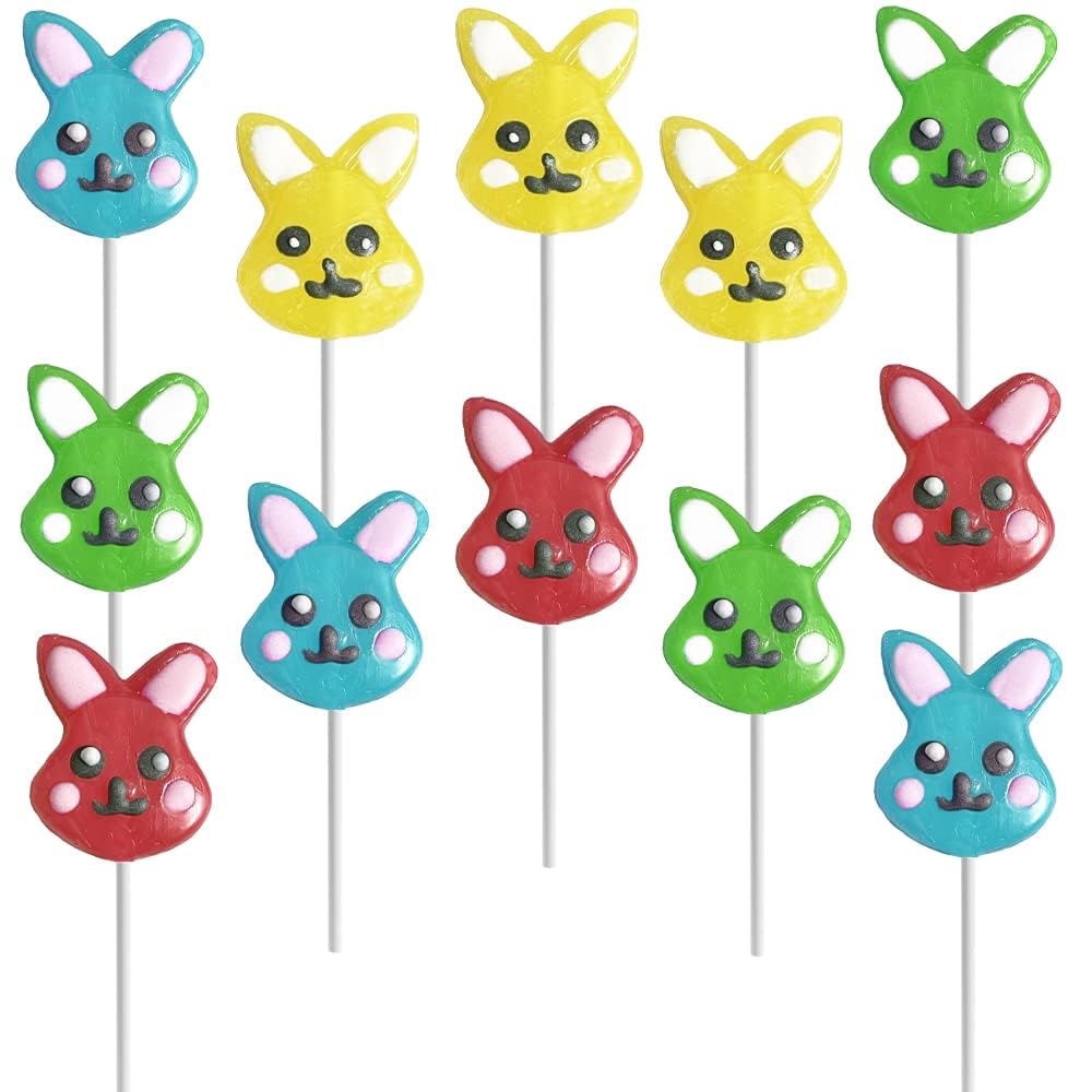 Happy Easter Bunnies Lollipops Suckers, Colorful Easter Eggs, Yellow Bunny Rabbit, Orange Carrot Designs Fat-Free, Individually Wrapped Pops
