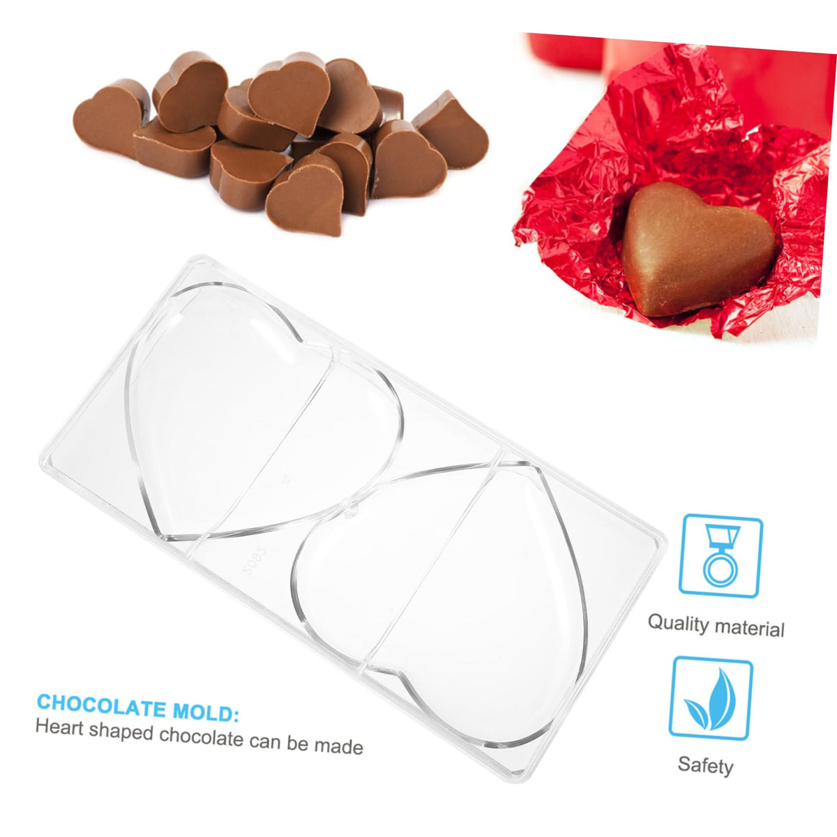 NOLITOY 1pc Heart Shape Chocolate Mould Transparent Plastic Mould for Easy Demoulding for Valentine Day Treats and Romantic Desserts
