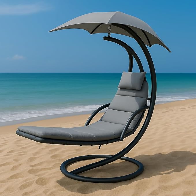 Weatherproof Replacement Cushion Pad and Umbrella for Hanging Lounge Chair Outdoor Chaise Hanging Hammock Chair - Long-Lasting, Fade-Resistant, Quick-Dry, Outdoor Lounge Replacement Set (Gray)