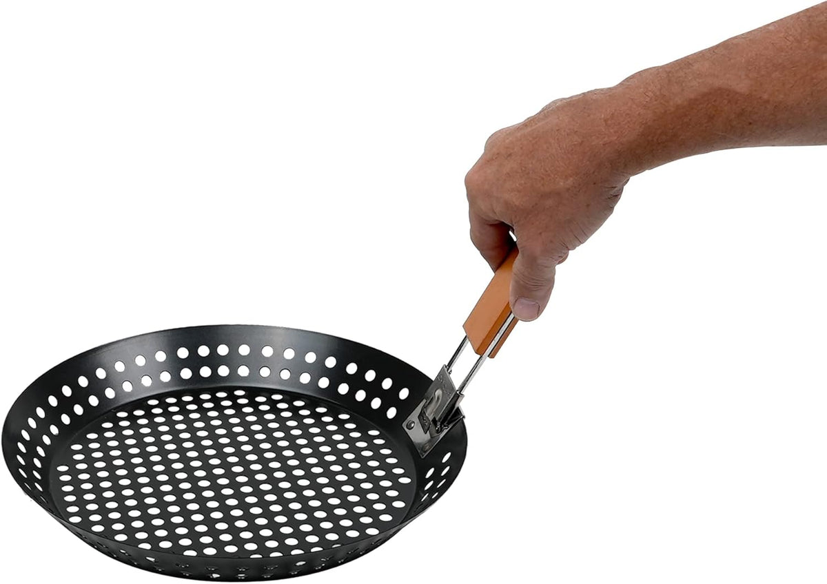 12" Non-Stick Grilling Skillet, Large Strainer with Removable Handle For Deep Frying Fried Food, Seafood & Vegetables, Grilling Basket for Indoor, Outdoor BBQ, Grill & Restaurants - Mr. Bar-B-Q 06750X