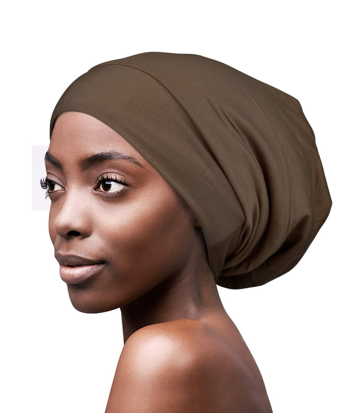 Sleep Cap For Frizzy Hair Lightweight Bamboo Satin Lined Night Headcover Coffee