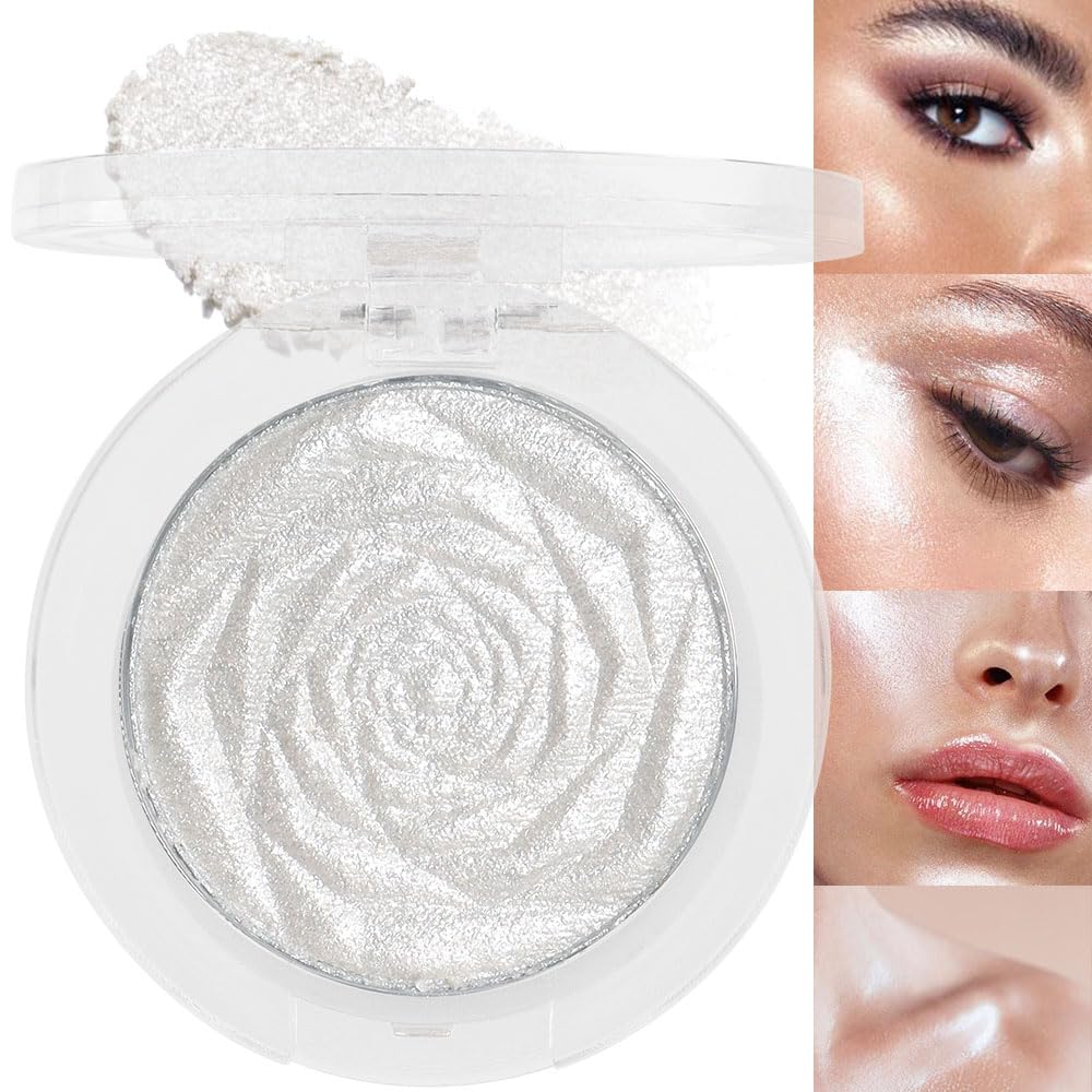 Evpct Pearl White Silver Face Highlighter Makeup, White Shimmer Glitter Diamond Sparkly Highlighters Makeup Eyeshadow Palette Po
