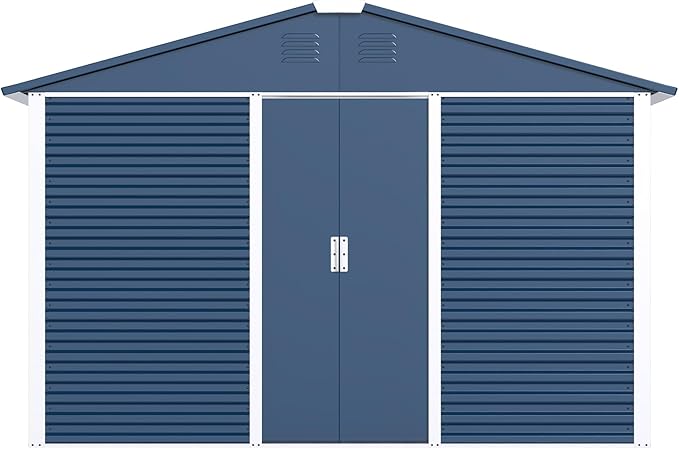 Metal Outdoor Storage Shed 10FT x 10FT, Steel Utility Tool Shed Storage House with Sliding Door, Metal Sheds Outdoor Storage for Backyard Garden Patio Lawn, Blue