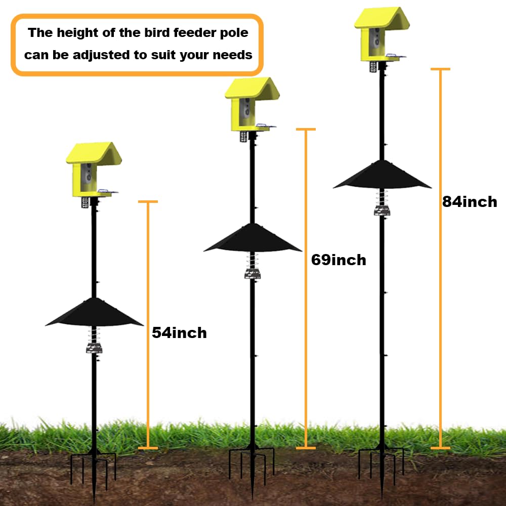Smart Bird Feeder Pole With Metal Squirrel Baffle,94 Inches Bird House Poles For Outdoors,1-Inch Dia Heavy-Duty Pole For Bird Feeder,Squirrel Proof Baffle with Stainless Steel Spring for Defense.