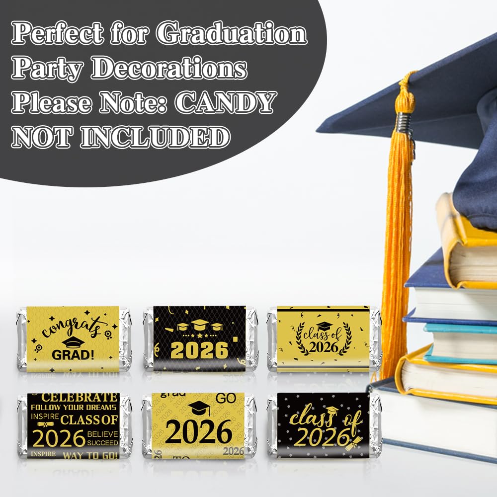 Graduation Party Decoration 2025 Graduation Label Stickers, 240 PCS Congrats Grad Mini Black Gold Candy Wrapper Class of 2025 Chocolate Bar Sticker