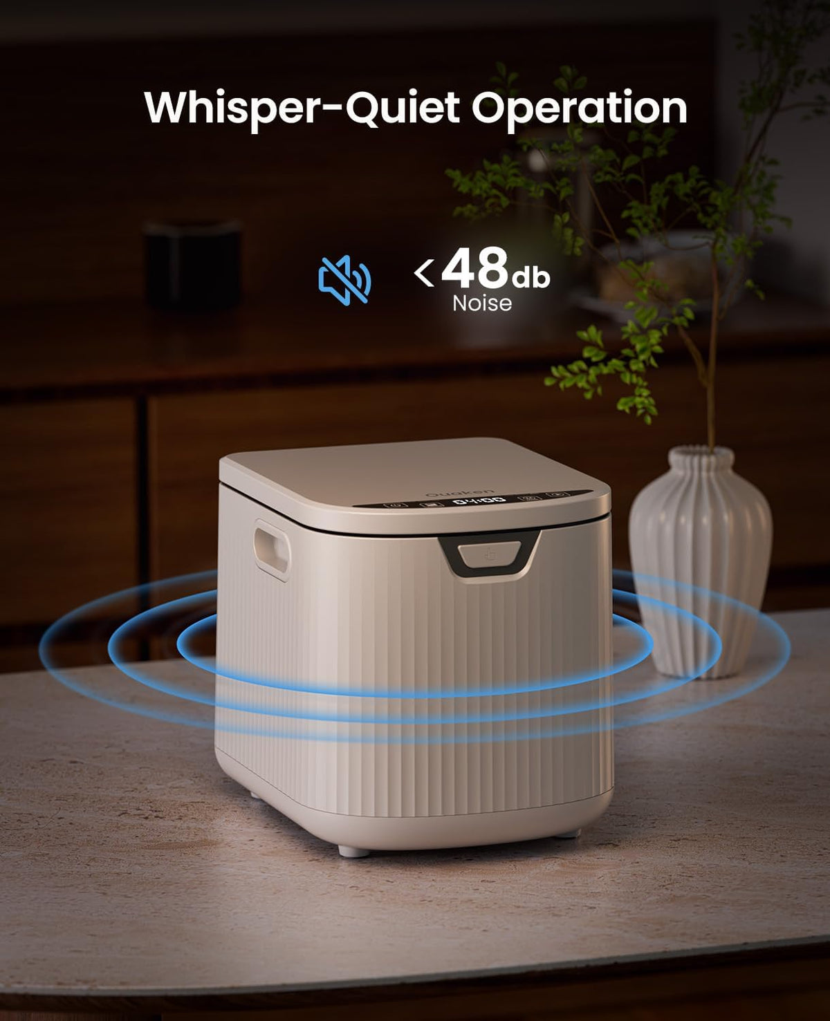 Electric Composter for Kitchen,Ouaken 3L Indoor Kitchen Waste Compost Machine Countertop Smart Composting Bin,Compact Food Recycler for Home with Low Noise,Odorless,Auto-Clean,LED Display