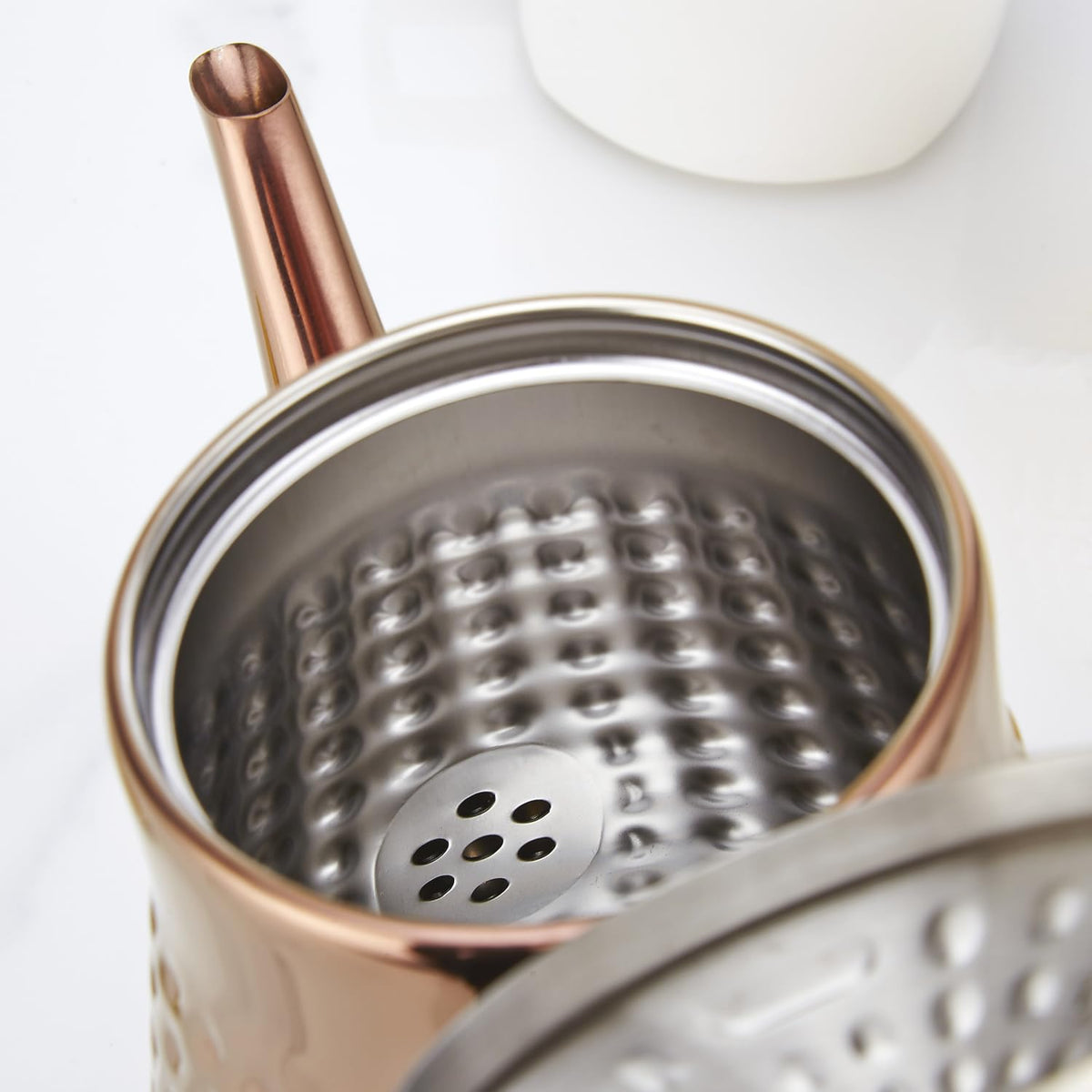 SANQIAHOME 1.8L(60oz) Stainless Steel Hammer Patterned Teapot With Removeable Infuser,Loose leaf cover,Copper