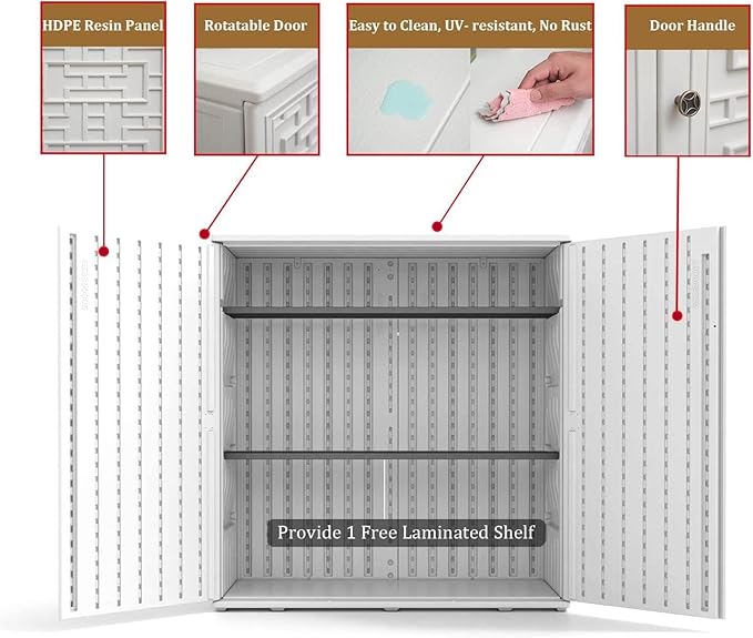 HOMSPARK Indoor/Outdoor Storage Cabinet with Doors and Shelf, 34”x16”x36” HDPE Plastic Storage Box for Patio, Bedroom, Bathroom, Living Room, Balcony, Multi-Purpose for Daily Tools, White