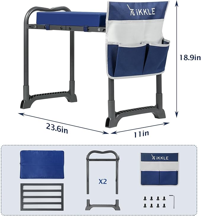 ikkle 838LB+ Capacity Garden Kneeler and Seat - Ultra Heavy Duty Stool Bench with Thick Soft Pad, Gift for Gardeners