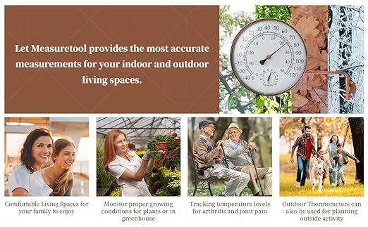 6-Inch Outdoor Thermometer for Patio. Accurate Window Thermometer for Outside Temperature, Greenhouse, Garage.Solid Brass Swivel with Humidity (6inch Thermo&Hygrometer)