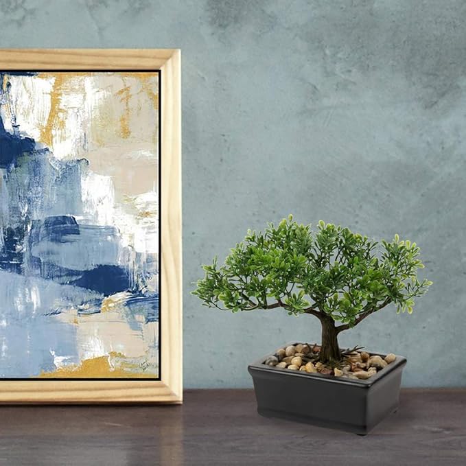 Artificial Bonsai Tree Juniper Faux Plants Indoor Small Fake Plants Decor with Ceramic Pots for Home Table Office Desk Bathroom Shelf Bedroom Living Room Farmhouse Decorations