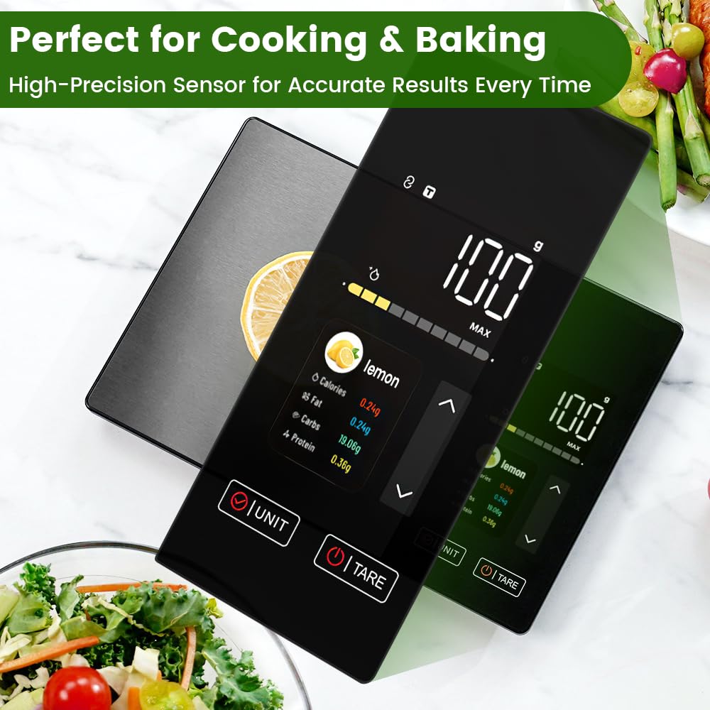 Dexmary Smart Food Scale with Nutritional Calculator, Free App for 999+ Foods, Supports Offline Functionality, Calorie Scale, Nutrition Scale with 50 Food Preload, Black