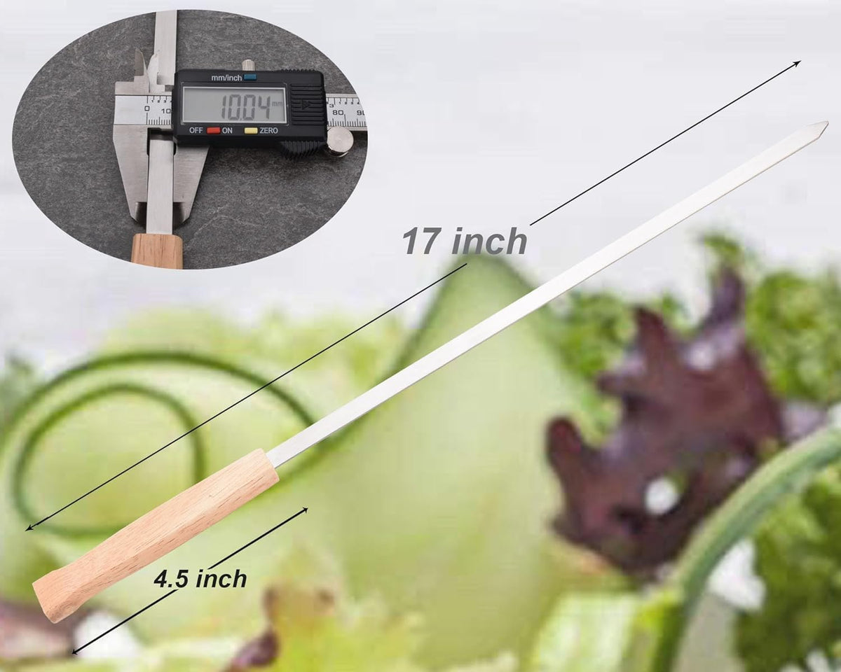 17-Inch 24 Pack Long Flat BBQ Skewers, HONSHEN 3/8 Inch Stainless Steel Wide Blade with hardwood Handle barbecue skewers for Grilling Meat,Chicken,Shrimp,Vegetables (17Inch Flat BBQ Skewers 24p)