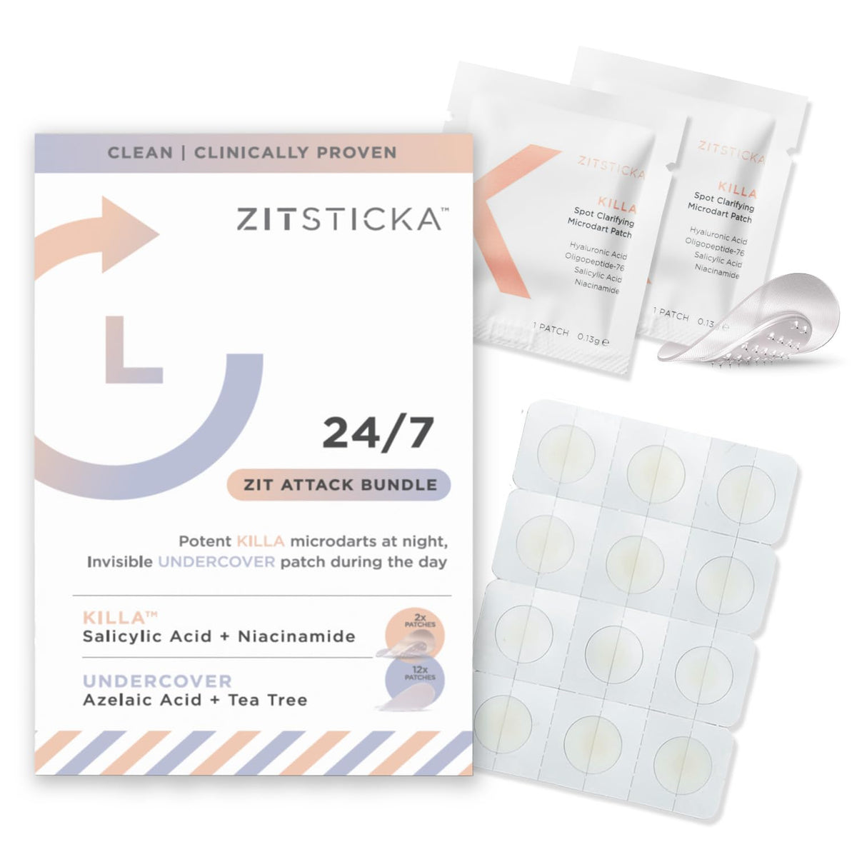 Zitsticka 24/7 Attack Bundle Acne Patches For Face - World'S Most Potent Pimple Patch With Fast-Acting Microdarts - Starts Worki