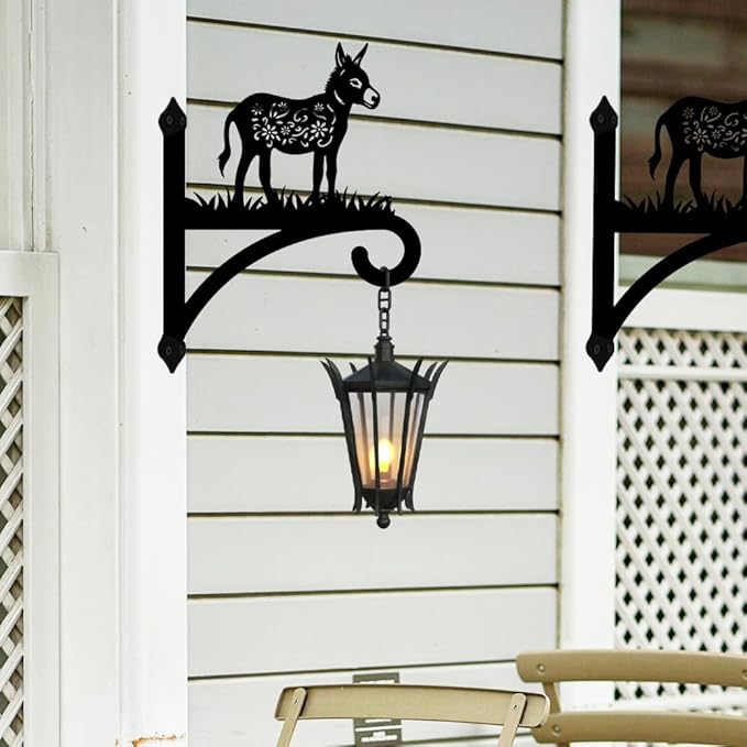 peacoblue Iron Plant Hangers Hooks for Outdoor Indoor Hanging Plants Flower Fern Pots Lantern Bird Feeder Wind Chime,12"x15.7" Weather Resistant Metal Wall Holder for Porch Garden Farmhouse(Donkey)