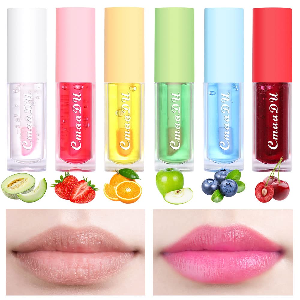 Bingbrush 6 Pcs Fruity Color Changing Lip Gloss Lipstick, Pink Magic Mood Lip Oil Tinted,Temperature Color Change Lip Stain Lip