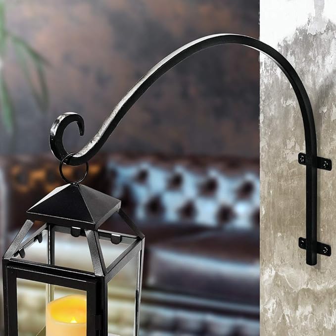 Heavy Duty Hanging Plant Bracket: Outdoor Hand-Forged Hanging Plant Bracket Hook - 16Inch Black Bird Feeder Bracket