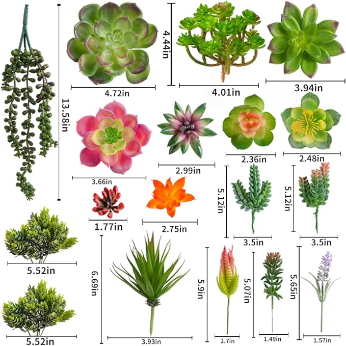 18 Pack Artificial Succulents Realistic Textured Fake Succulents Unpotted Artificial Cactus Plant Suitable for Garden Home Office Greening and Decoration