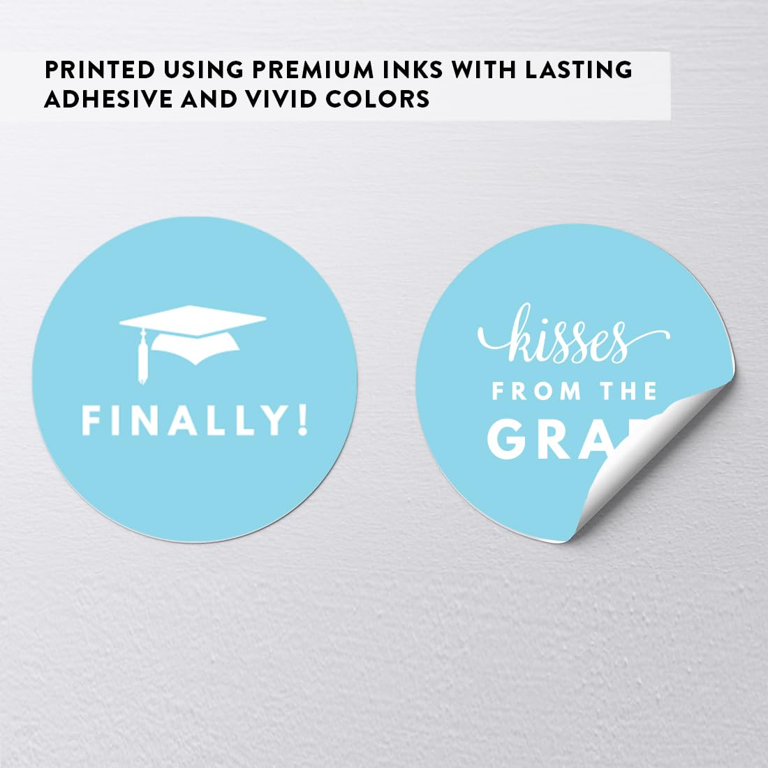 Andaz Press Chocolate Drop Labels Stickers Trio, Funny Graduation, Baby Blue, 216-Pack, Fits Kisses Party Favors
