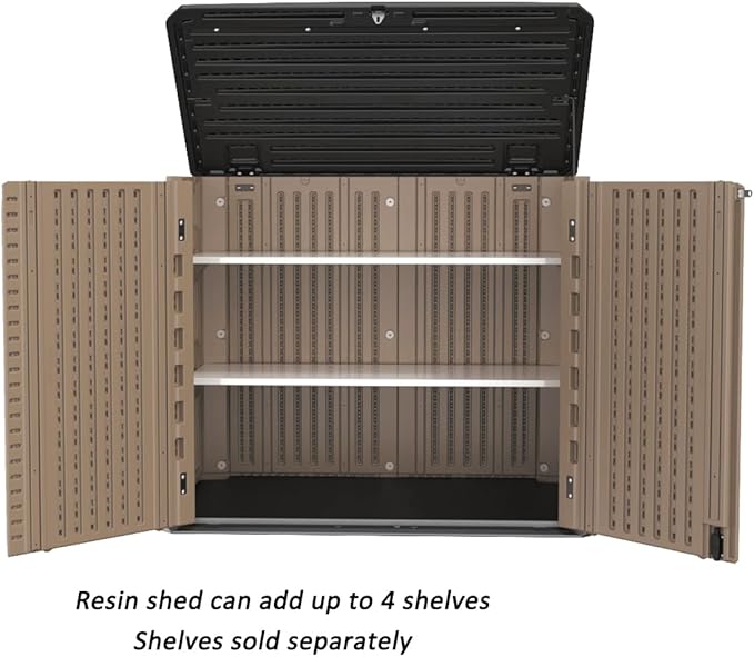 Horizontal Resin Storage Shed, 34 Horizontal Cu.ft Outdoor Storage Cabinet Waterproof for Garden/Backyard/Home/Pool, Lockable(34 Cu.ft-Brown)