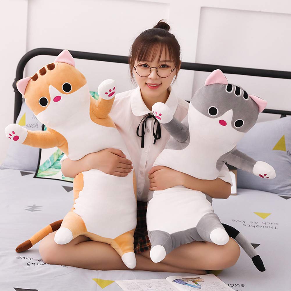 Jensquaify Long Cat Plush Pillow, Soft Cat Stuffed Animals Body Pillow Kitten Plush Hugging Pillow Toy Gifts for Kids (Gray, 35.4 inch)